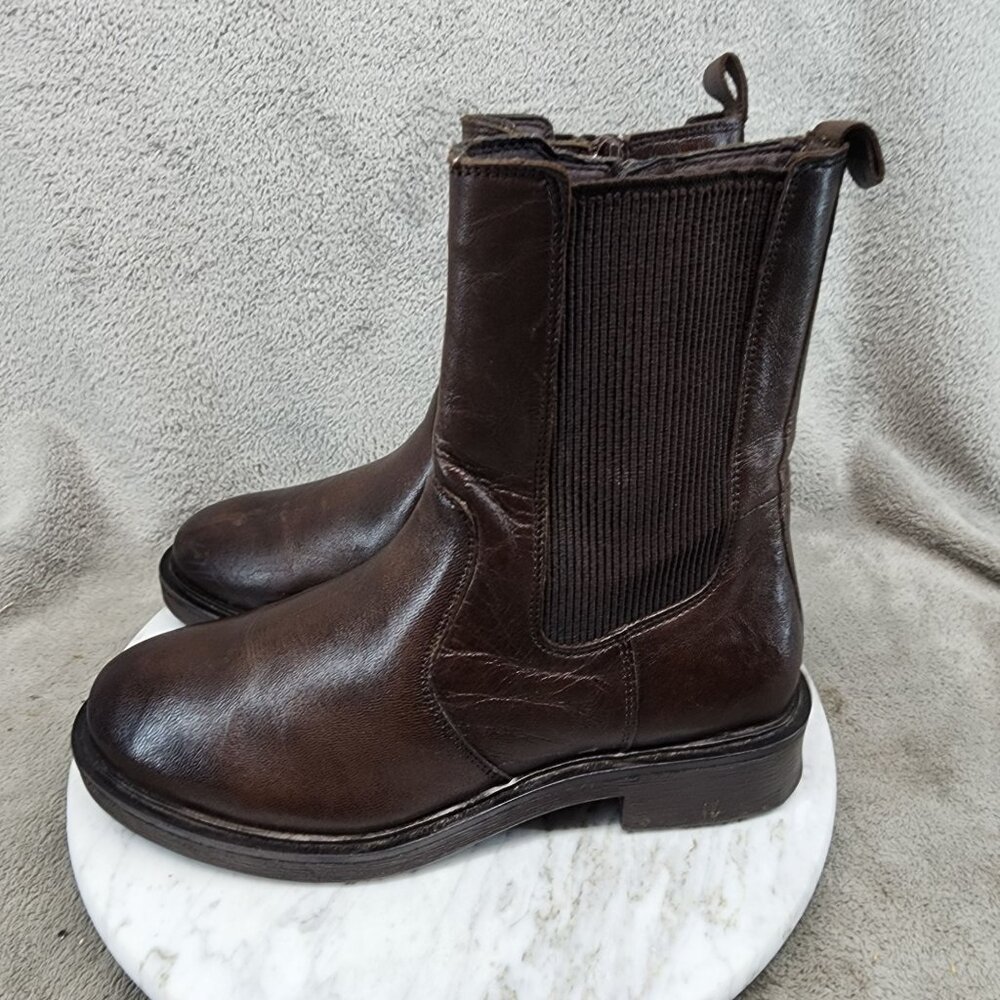 Alberto Torresi Shoes Womens Size 7.5 Moto Brown Leather Chelsea Boots *Read*